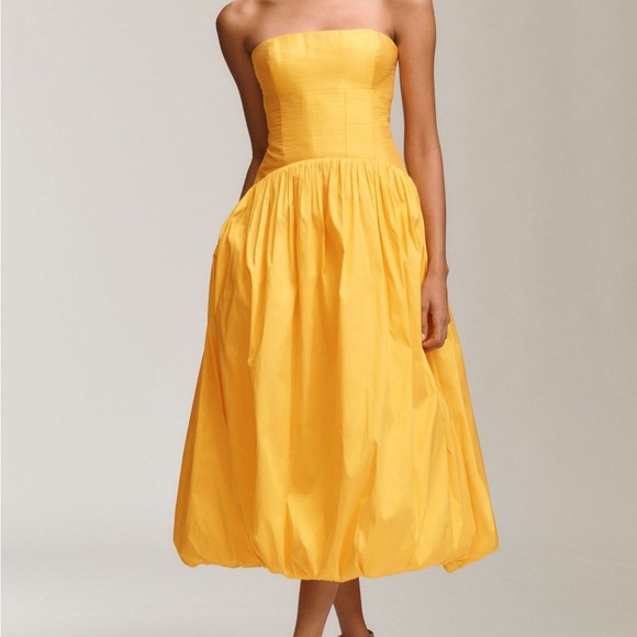 Anthropologie Dresses & Skirts - Anthropologie Strapless Yellow Midi Dress with Gathered Skirt